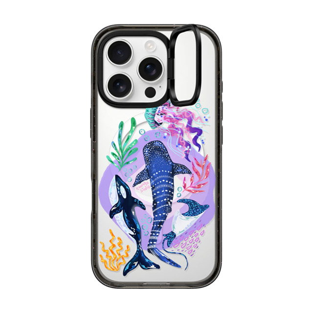 Nawara Studio x CASETiFY iPhone 16 Pro ケース ブラック インパクトリングスタンドケース MagSafe対応 Sea Kings by Nawara Studio