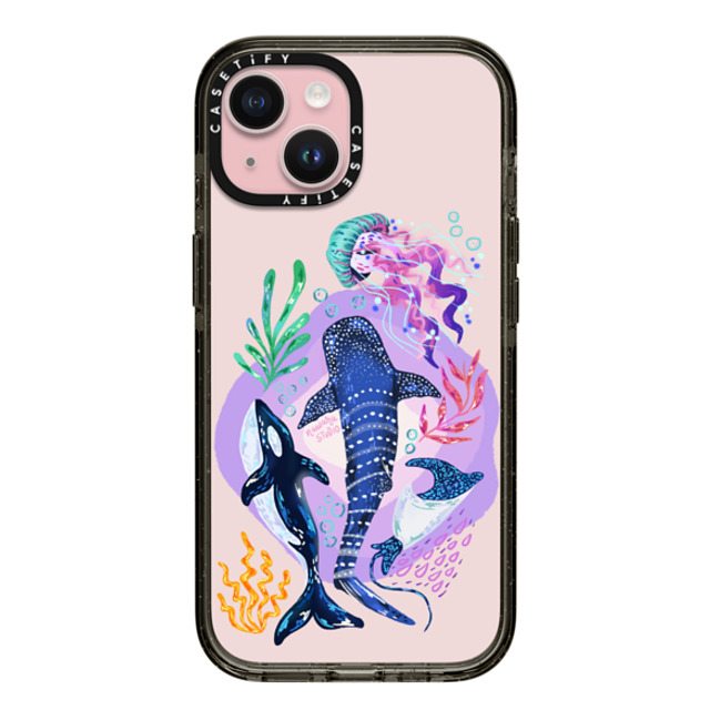 Nawara Studio x CASETiFY iPhone 15 ケース ブラック インパクトケース Sea Kings by Nawara Studio