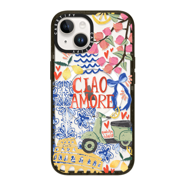 Nawara Studio x CASETiFY iPhone 14 ケース ブラック インパクトケース MagSafe対応 Ciao Amore