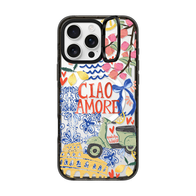 Nawara Studio x CASETiFY iPhone 16 Pro Max ケース ブラック インパクトリングスタンドケース MagSafe対応 Ciao Amore