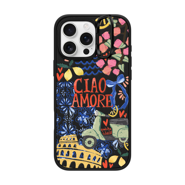 Nawara Studio x CASETiFY iPhone 16 Pro Max ケース マットブラック インパクトリングスタンドケース MagSafe対応 Ciao Amore