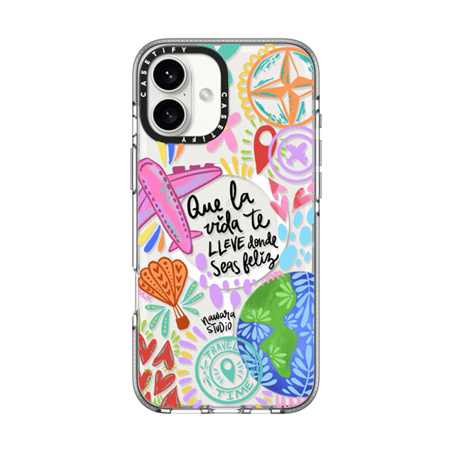 Nawara Studio x CASETiFY iPhone 16 Plus Case Travel,Digital Art クリア クリア ケース MagSafe対応 Ser feliz Back to School Nawara Studio x CASETiFY iPhone 16 Plus Case Travel,Digital Art クリア クリア ケース MagSafe対応 Ser feliz Back to School