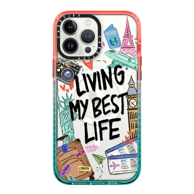 Nawara Studio x CASETiFY iPhone 13 Pro Max ケース Pink/Blue インパクトケース MagSafe対応 Travel Lover by Nawara Studio