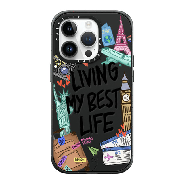 Nawara Studio x CASETiFY iPhone 14 Pro ケース マットブラック インパクトケース MagSafe対応 Travel Lover by Nawara Studio