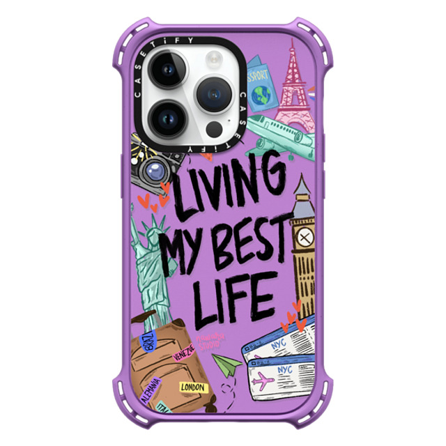 Nawara Studio x CASETiFY iPhone 14 Pro ケース Matte Purple バウンスケース Travel Lover by Nawara Studio