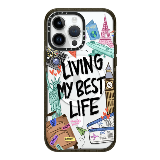 Nawara Studio x CASETiFY iPhone 14 Pro Max ケース ブラック インパクトケース MagSafe対応 Travel Lover by Nawara Studio