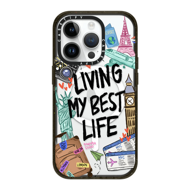 Nawara Studio x CASETiFY iPhone 14 Pro ケース ブラック インパクトケース MagSafe対応 Travel Lover by Nawara Studio