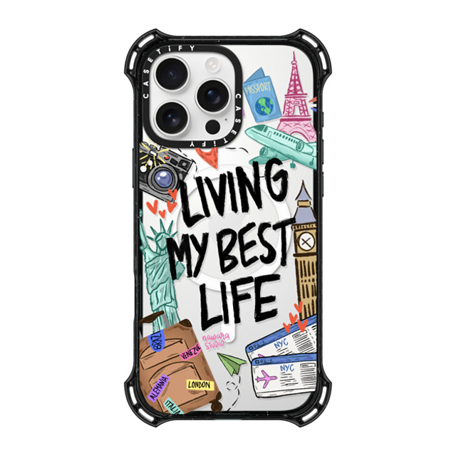 Nawara Studio x CASETiFY iPhone 16 Pro Max ケース ブラック バウンスケース Travel Lover by Nawara Studio