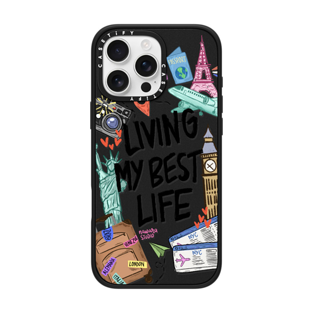 Nawara Studio x CASETiFY iPhone 16 Pro Max ケース マットブラック インパクトケース MagSafe対応 Travel Lover by Nawara Studio