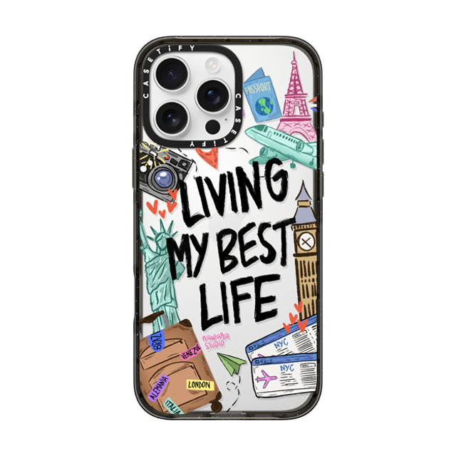 Nawara Studio x CASETiFY iPhone 16 Pro Max ケース ブラック インパクトケース Travel Lover by Nawara Studio