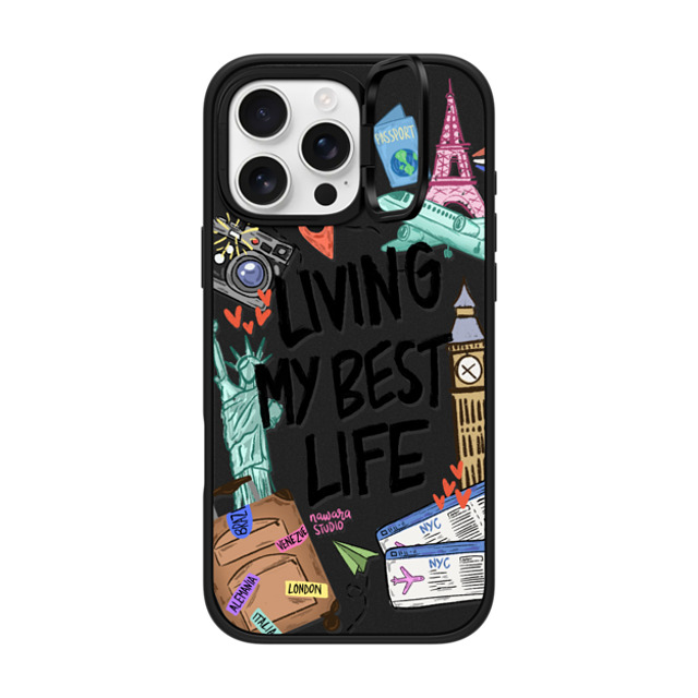 Nawara Studio x CASETiFY iPhone 16 Pro Max ケース マットブラック インパクトリングスタンドケース MagSafe対応 Travel Lover by Nawara Studio