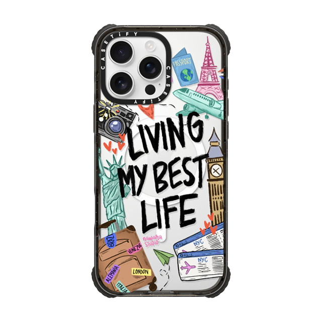 Nawara Studio x CASETiFY iPhone 16 Pro Max ケース ブラック ウルトラ インパクトケース MagSafe 対応 Travel Lover by Nawara Studio