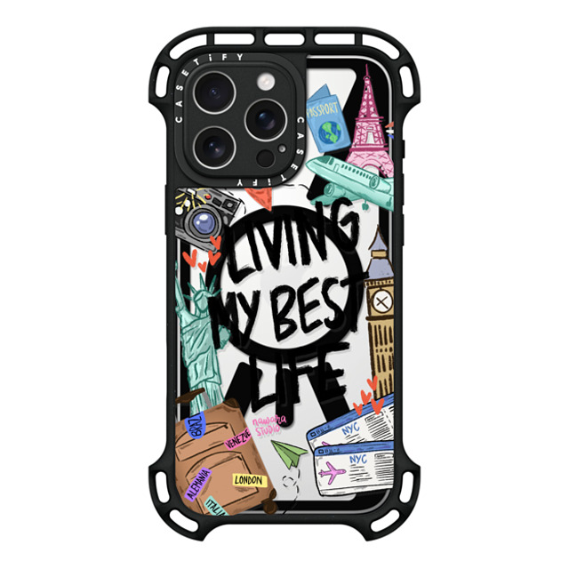 Nawara Studio x CASETiFY iPhone 16 Pro Max ケース ブラック ウルトラ バウンスケース MagSafe対応 Travel Lover by Nawara Studio