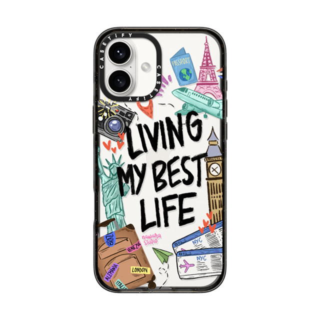 Nawara Studio x CASETiFY iPhone 16 Plus ケース ブラック インパクトケース Travel Lover by Nawara Studio