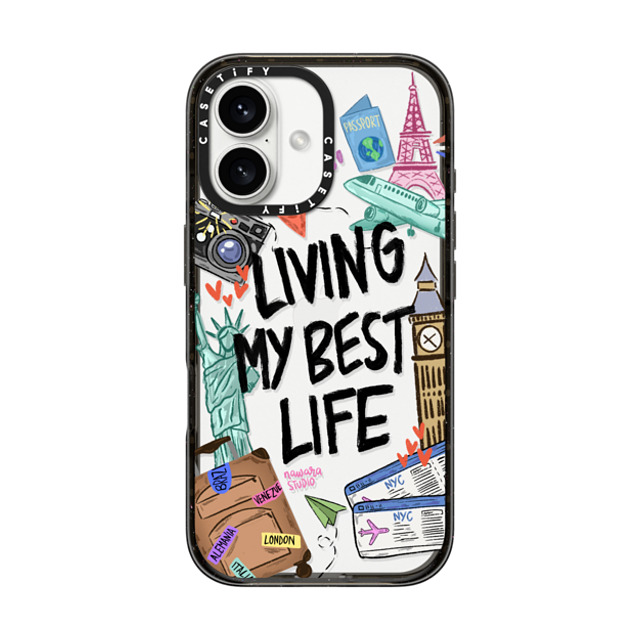 Nawara Studio x CASETiFY iPhone 16 ケース ブラック インパクトケース Travel Lover by Nawara Studio