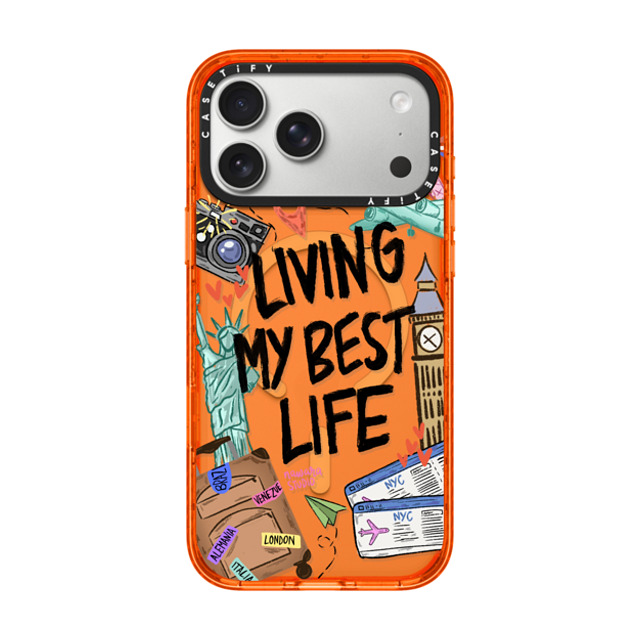 Nawara Studio x CASETiFY iPhone 17 Pro Max �P�[�X Sticker,Quote �I�����W �C���p�N�g�P�[�X MagSafe�Ή� Travel Lover by Nawara Studio