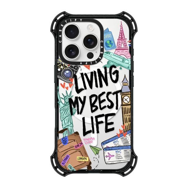 Nawara Studio x CASETiFY iPhone 16 Pro ケース ブラック バウンスケース Travel Lover by Nawara Studio