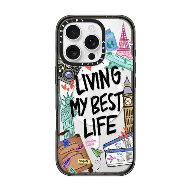 Nawara Studio x CASETiFY iPhone 16 Pro ケース ブラック インパクトケース MagSafe対応 Travel Lover by Nawara Studio