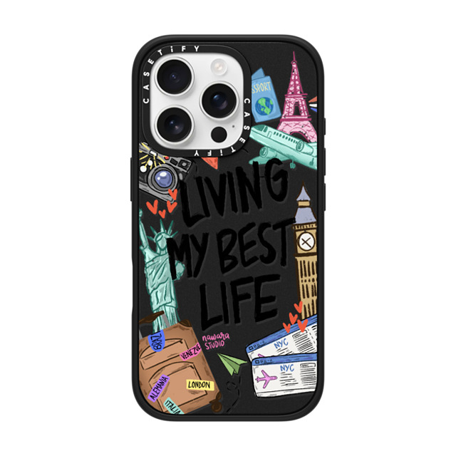 Nawara Studio x CASETiFY iPhone 16 Pro ケース マットブラック インパクトケース MagSafe対応 Travel Lover by Nawara Studio