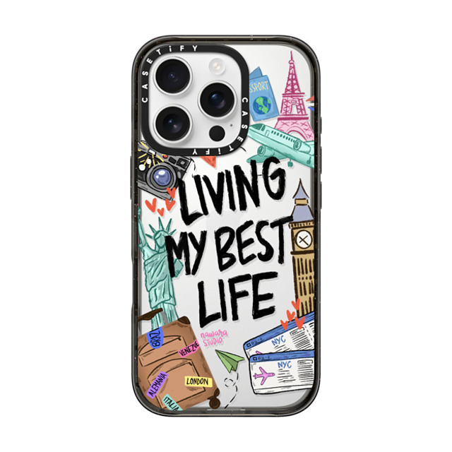 Nawara Studio x CASETiFY iPhone 16 Pro ケース ブラック インパクトケース Travel Lover by Nawara Studio