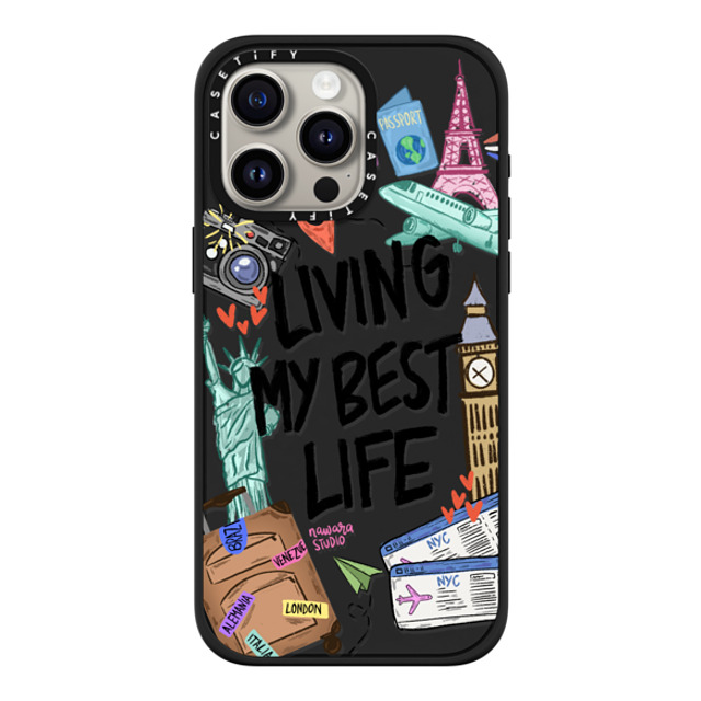 Nawara Studio x CASETiFY iPhone 15 Pro Max ケース マットブラック インパクトケース MagSafe対応 Travel Lover by Nawara Studio