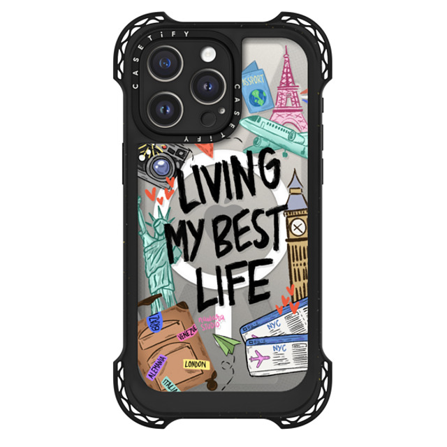 Nawara Studio x CASETiFY iPhone 15 Pro Max ケース ブラック ウルトラ バウンスケース MagSafe対応 Travel Lover by Nawara Studio