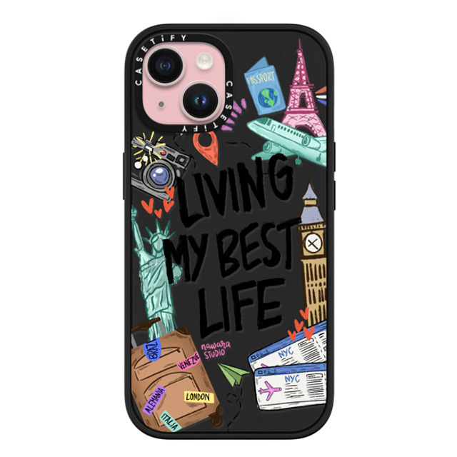 Nawara Studio x CASETiFY iPhone 15 ケース マットブラック インパクトケース MagSafe対応 Travel Lover by Nawara Studio