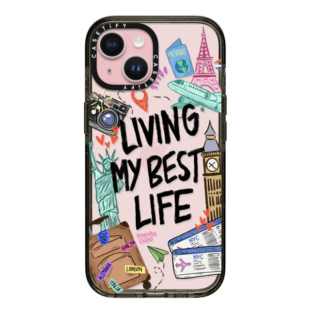 Nawara Studio x CASETiFY iPhone 15 ケース ブラック インパクトケース Travel Lover by Nawara Studio