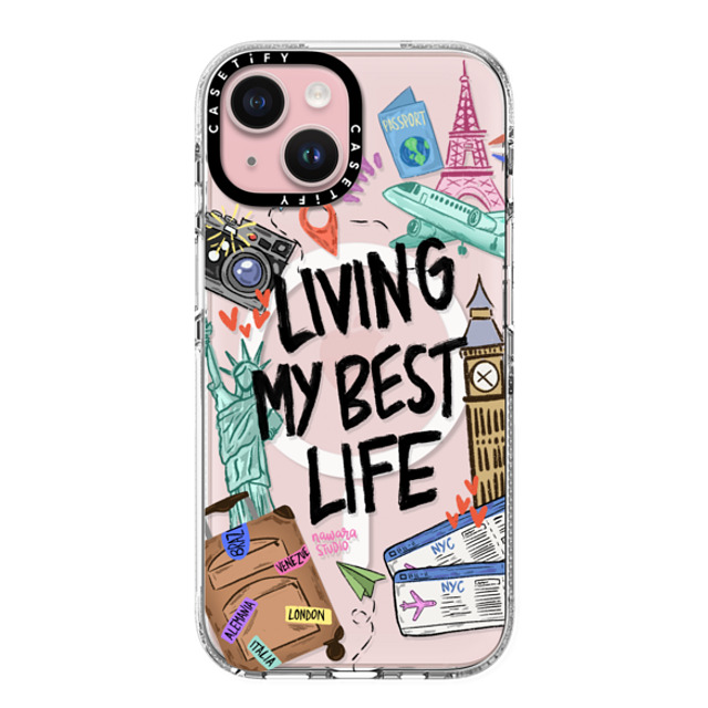 Nawara Studio x CASETiFY iPhone 15 ケース クリア クリア ケース MagSafe対応 Travel Lover by Nawara Studio