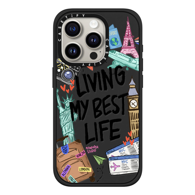 Nawara Studio x CASETiFY iPhone 15 Pro ケース マットブラック インパクトケース MagSafe対応 Travel Lover by Nawara Studio