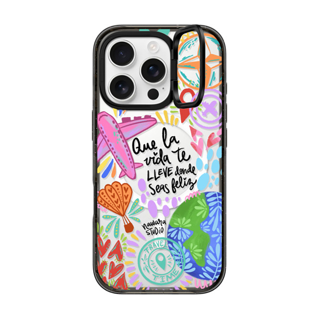 Nawara Studio x CASETiFY iPhone 16 Pro ケース ブラック インパクトリングスタンドケース MagSafe対応 Ser feliz