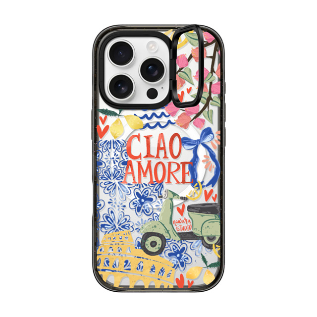 Nawara Studio x CASETiFY iPhone 16 Pro ケース ブラック インパクトリングスタンドケース MagSafe対応 Ciao Amore