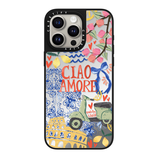 Nawara Studio x CASETiFY iPhone 15 Pro Max ケース Silver on Black ミラーケース MagSafe対応 Ciao Amore