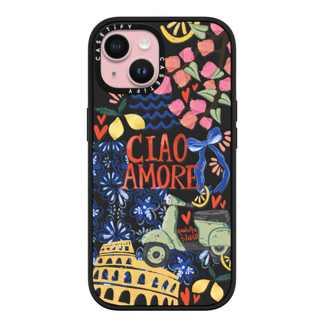 Nawara Studio x CASETiFY iPhone 15 ケース マットブラック インパクトケース MagSafe対応 Ciao Amore