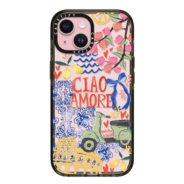 Nawara Studio x CASETiFY iPhone 15 ケース ブラック インパクトケース Ciao Amore