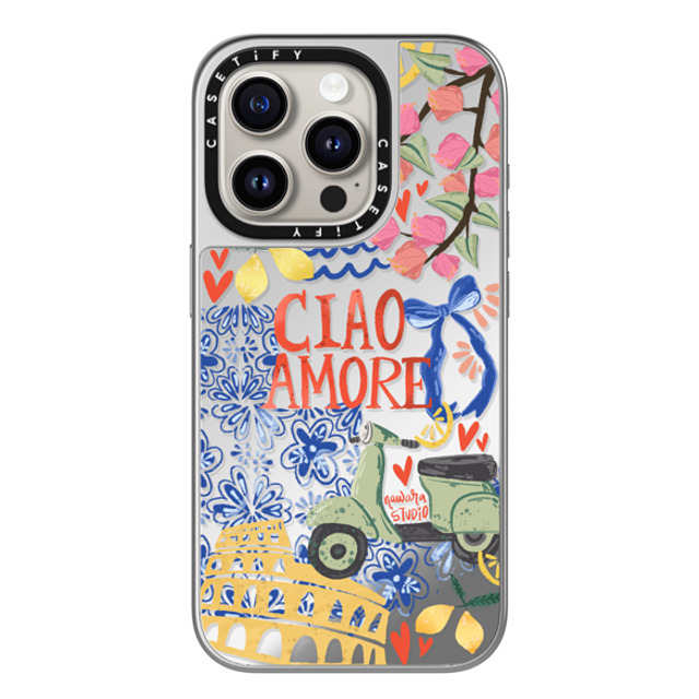 Nawara Studio x CASETiFY iPhone 15 Pro �P�[�X Summer,Floral �V���o�[ (�V���o�[�o���p�[) �~���[�P�[�X MagSafe�Ή� Ciao Amore