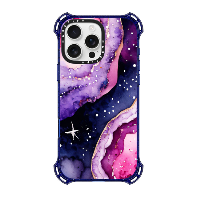 CASETiFY iPhone 16 Pro Max ケース コバルトブルー バウンスケース Painted geode and golden stars - watercolor purple pink galaxy oana so