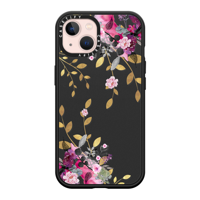 Monika Strigel x CASETiFY iPhone 13 ケース マットブラック インパクトケース MagSafe対応 FLOWER & GOLD