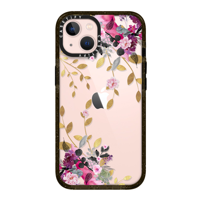 Monika Strigel x CASETiFY iPhone 13 ケース ブラック インパクトケース FLOWER & GOLD