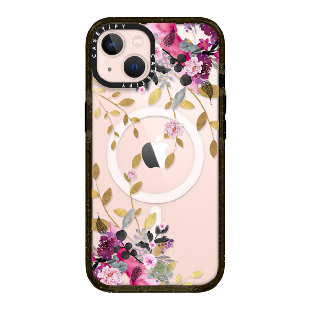 Monika Strigel x CASETiFY iPhone 13 ケース ブラック インパクトケース MagSafe対応 FLOWER & GOLD