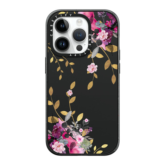 Monika Strigel x CASETiFY iPhone 14 Pro ケース マットブラック インパクトケース MagSafe対応 FLOWER & GOLD