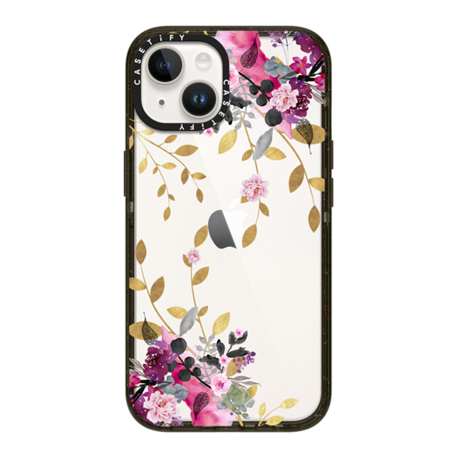 Monika Strigel x CASETiFY iPhone 14 ケース ブラック インパクトケース FLOWER & GOLD