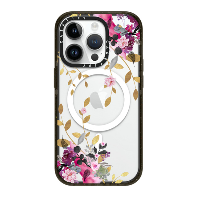 Monika Strigel x CASETiFY iPhone 14 Pro ケース ブラック インパクトケース MagSafe対応 FLOWER & GOLD