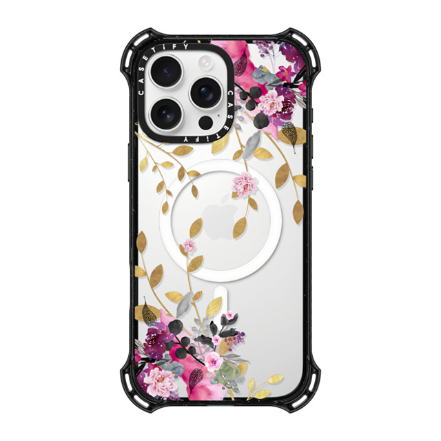 Monika Strigel x CASETiFY iPhone 16 Pro Max ケース ブラック バウンスケース FLOWER & GOLD