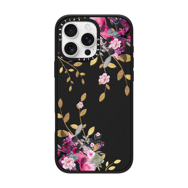 Monika Strigel x CASETiFY iPhone 16 Pro Max ケース マットブラック インパクトケース MagSafe対応 FLOWER & GOLD