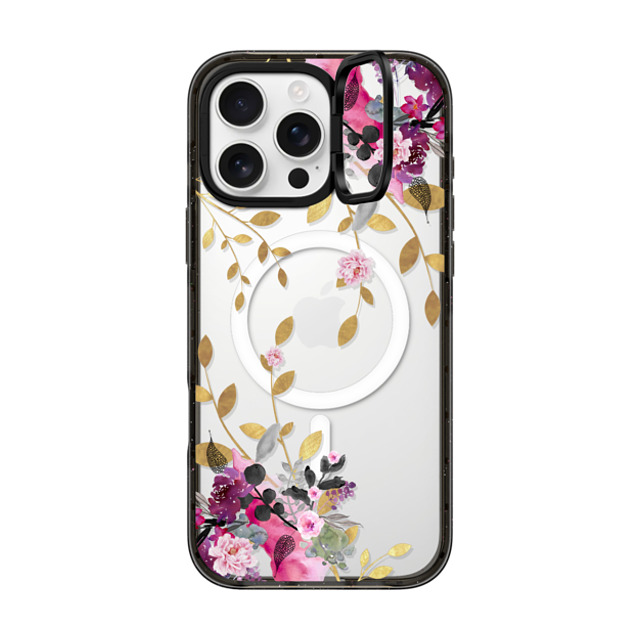 Monika Strigel x CASETiFY iPhone 16 Pro Max ケース ブラック インパクトリングスタンドケース MagSafe対応 FLOWER & GOLD