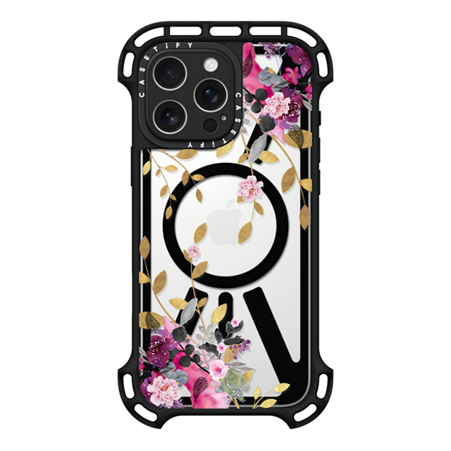 Monika Strigel x CASETiFY iPhone 16 Pro Max ケース ブラック ウルトラ バウンスケース MagSafe対応 FLOWER & GOLD