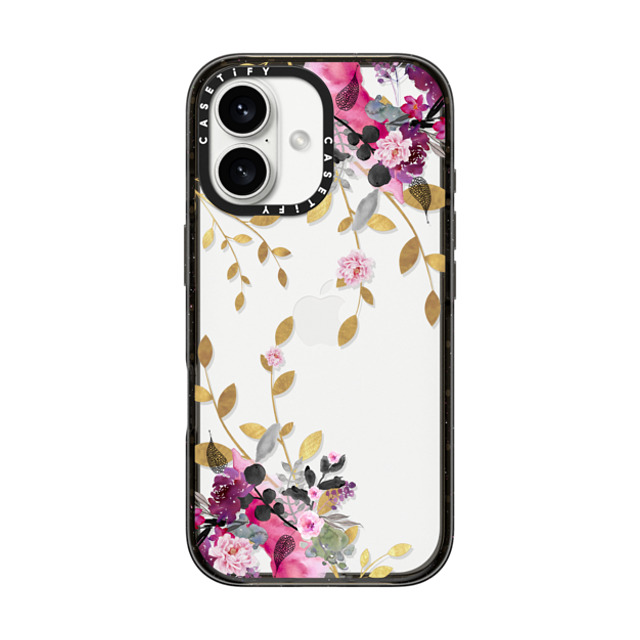 Monika Strigel x CASETiFY iPhone 16 ケース ブラック インパクトケース FLOWER & GOLD