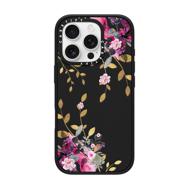 Monika Strigel x CASETiFY iPhone 16 Pro ケース マットブラック インパクトケース MagSafe対応 FLOWER & GOLD