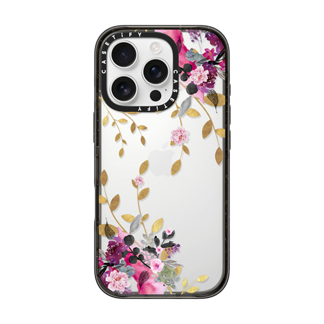 Monika Strigel x CASETiFY iPhone 16 Pro ケース ブラック インパクトケース FLOWER & GOLD